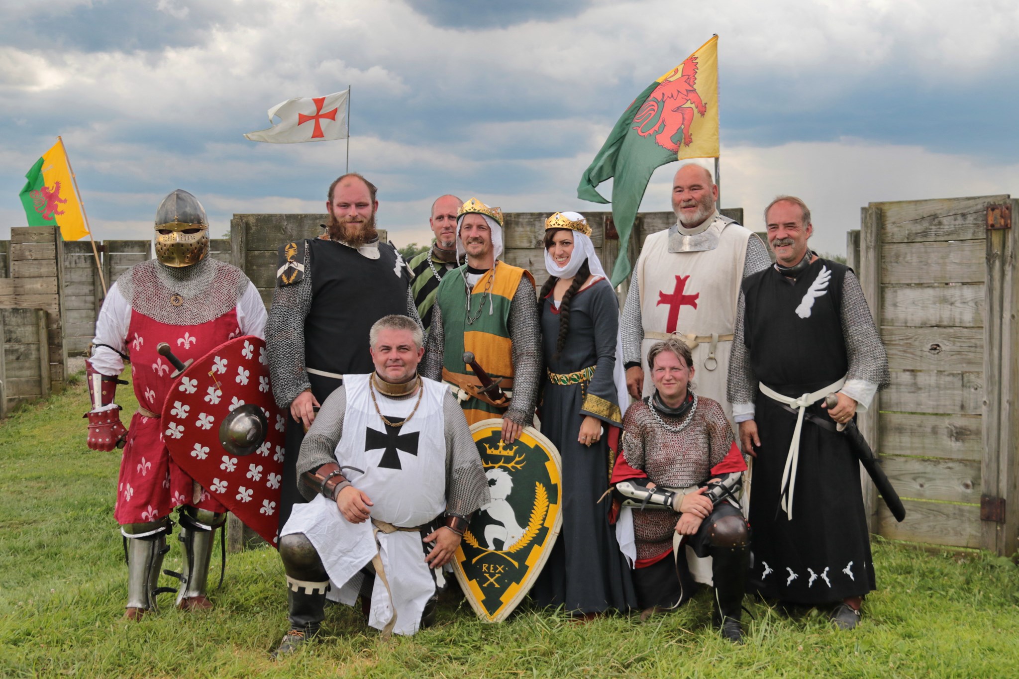 A group of armored combat participants before the 2019 William Marshal tournament at Pennsic