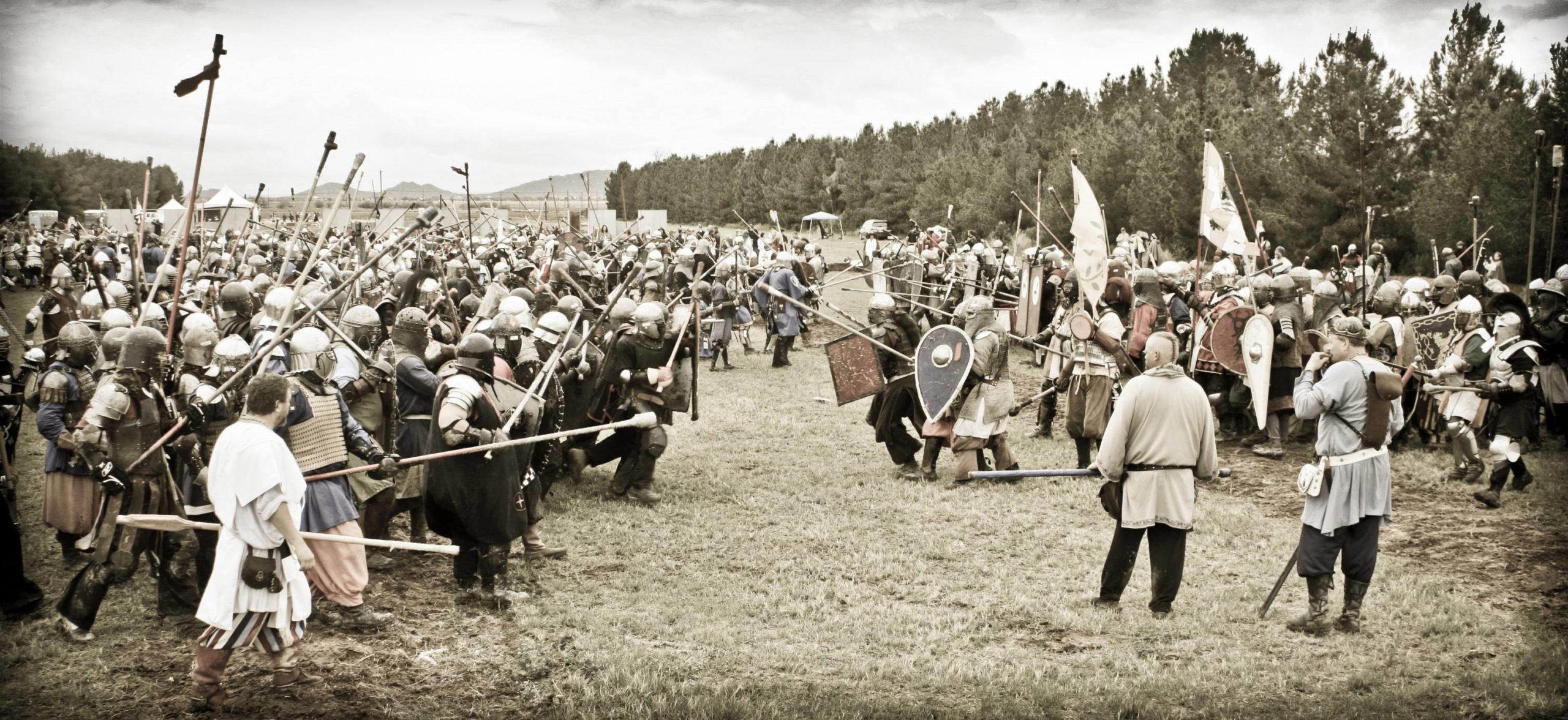 Warriors in armor at the start of a battle