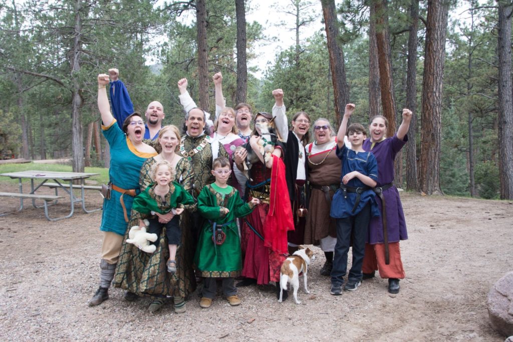 A group of people cheering